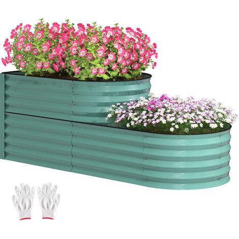 Dark Green Two-Tier Galvanized Steel Garden Planter for Stylish Outdoor Decor and Plant Display (1/5)