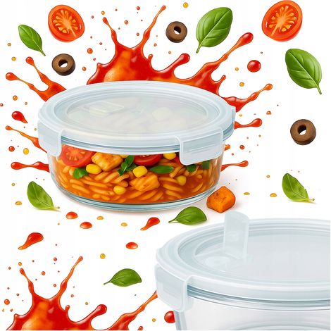 Luftdichten, runden Glasbehälter (620 ml) für die Lunchbox – ideal für Arbeit und Schule