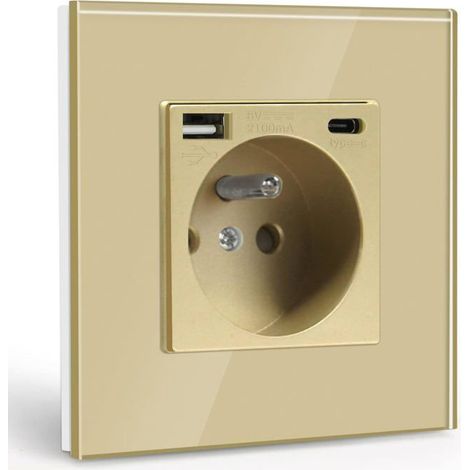 Prise Murale avec USB et 1 Type C,16A Prise de Courant Alternatif ,Multiprise Murale Max 2.1A,Convient au Smartphone, à la Tablette (1/5)