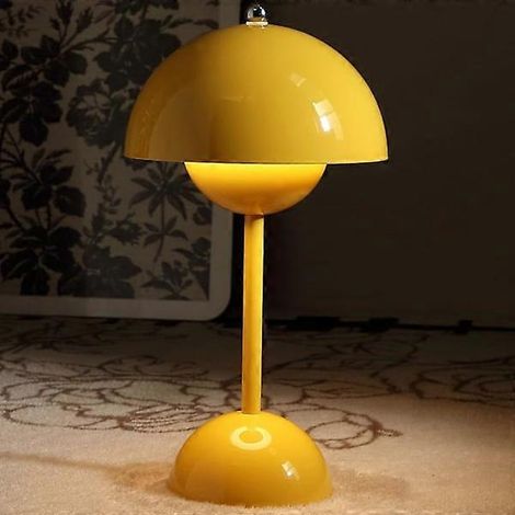 Lampe de table sans fil en forme de pot de fleurs, lampe de table à batterie 1800 mAh, lampe de jardin portable, petite lampe de table rechargeable (jaune) (1/5)