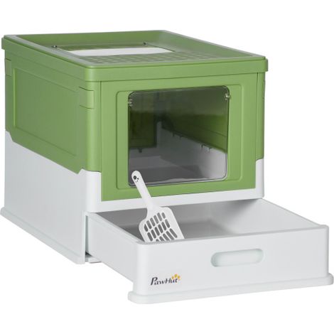 Questa lettiera con coperchio e base è realizzata in plastica e misura 47,5 x 35,5 x 36,7 cm. Include una paletta per la lettiera e una scatola deodorante per mantenere pulito il tuo gatto. (1/5)
