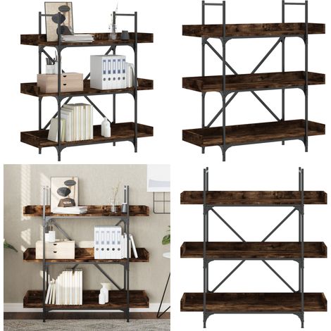Bibliothèque à 3 niveaux chêne fumé 100x33x108,5 cm - Bibliothèque Murale - Bibliothèque Design - Bibliothèque Industrielle - Étagère Ouverte - Meuble Rangement - Home & Living (1/5)