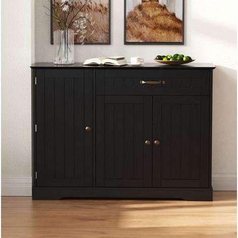 Sideboard MDF Schwarz mit 3 Türen, 1 Schublade und höhenverstellbaren Fächern (1/5)
