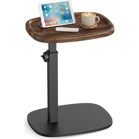 Table d'Appoint, en Forme de C, Bout de Canapé, pour Petit Espace, Réglable en Hauteur, pour Salon, Chambre, 30 x 40 x 69 cm, Marron Noisette et Noir d'encre LET363M101 (1/5)
