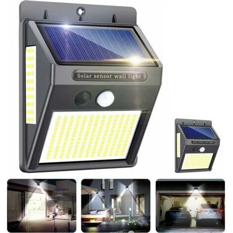 Lot de 2 lampes solaires d'extérieur, 100 LED avec détecteur de mouvement, éclairage solaire grand angle 300°, étanches IP65, fixation murale, pour allée de jardin.