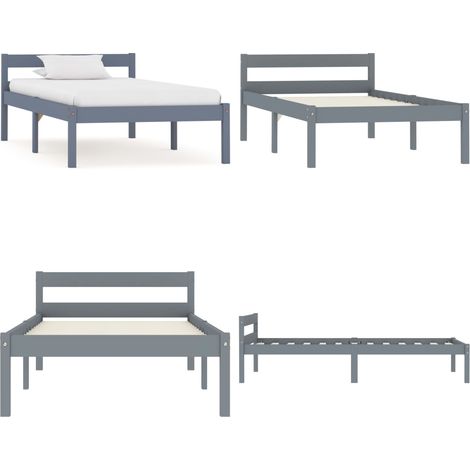 Massivholzbett Grau Kiefer 100x200 cm - Massivholzbette - Holzbettrahmen - Kiefernbett - Doppelbett - Grau - Home & Living (1/5)