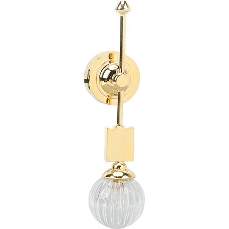 Wandlampe im Maßstab 1:12 für Puppenhäuser, im Vintage-Stil, mit runder, goldener Kuppel und Miniatur-Glasschirm. Ideal als Puppenhausaccessoire. (1/5)