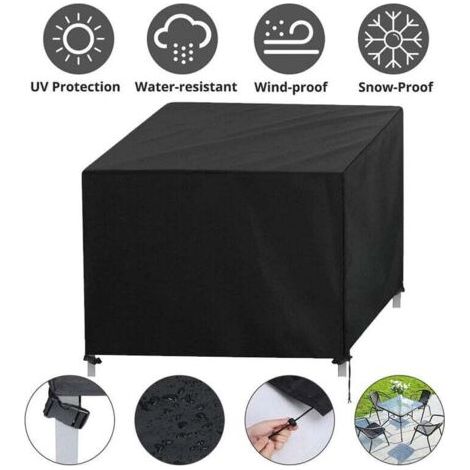 QORVA-LaBlanc - Housse de Protection Housse de Meuble Housse Salon de Jardin Bâche de Protection Étanche Tissu Housse de Table Extérieur avec Corde et Boucle Verrouillage Noir Oxford,126x126x74cm