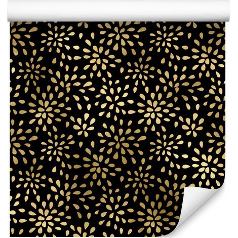 Carta da parati con motivo tropicale nero e oro color ocra per soggiorno e camera da letto, 50x1000 cm (1/5)