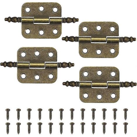 Lot de 4 charnières antiques 70 x 35 mm pour porte de placard vintage, 6 trous, style rétro, charnières décoratives pliantes en fer, charnières de porte de meubles anciens avec 24 vis. (1/5)