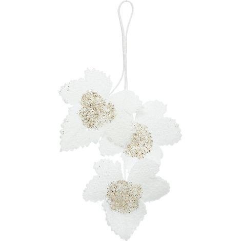 Suspension de Noël 3 Feuilles Blanches effet Neige avec paillettes dorées H 30 cm - Feeric Christmas