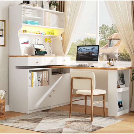 Küchenschrank 137/45/178 cm in Weiß mit LED und ausziehbarer Tischplatte (1/5)