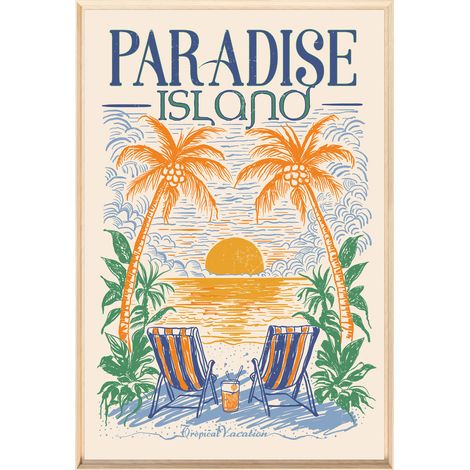 Tableau mural encadré Paradise Island exotique 80x120 cm - Tableau Mural Décoratif - Image Encadrée Imprimée en HD - Impression 80x120 cm sur Fibres de Bois FSC - Finition Mate - Fabriqué en France