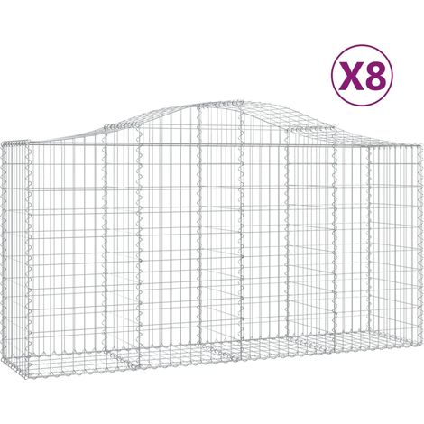 Set 8 cestini per gabbioni recinzione a gabbia muro di contenimento ad arco 200 x 50 x 100/120 cm ferro zincato Argento 020041170