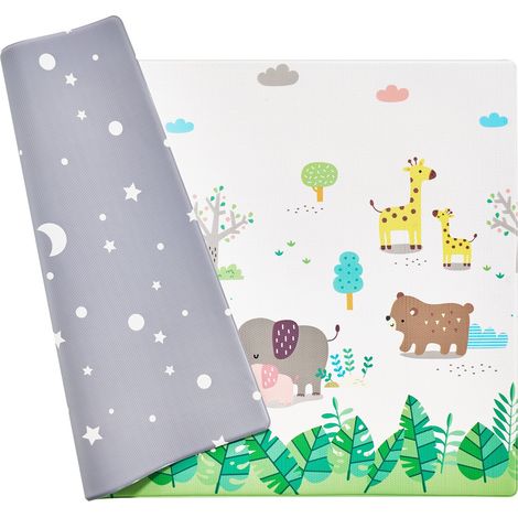 Tapis de Jeu pour Bébé, 2,1x1,4 m, Tapis d'Éveil pour Enfants Antidérapant, Tapis de Sol Réversible Enroulable, Tapis d'Activité Imperméable pour Bébés, Tout-petits, Nourrissons, Rampant au Sol (1/5)