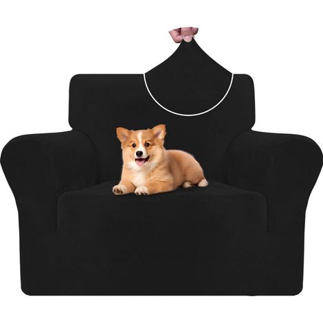 Samt Sofa Überzug 1 Sitzer, elastisch, rutschfest, für Haustiere, schwarz (1/5)