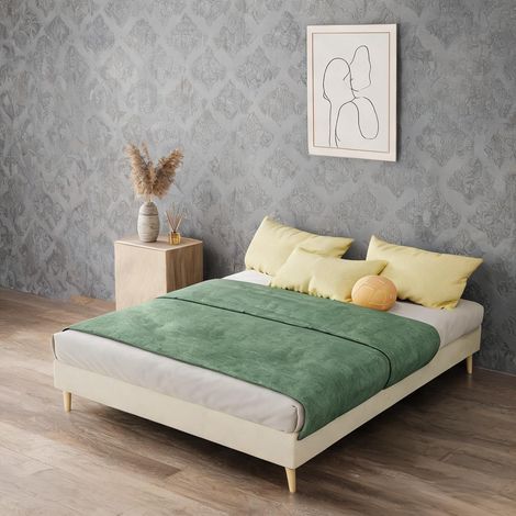 Tête de lit beige en tissu métal 200 x 140 x 14 cm (1/5)