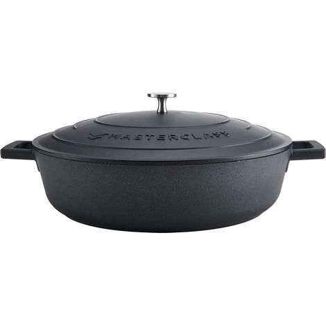MasterClass Cacerola Poco Profunda con Tapa, Cacerola de Placa a Horno a Mesa, Ultraligera, Óptima Conducción del Calor, 5 Litros, Negro