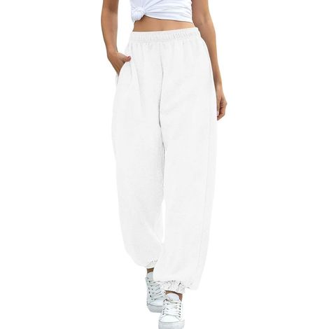 Pantalon de jogging à taille élastique Casyal pour femme, pantalon de survêtement long de sport, couleur unie, coupe ample (1/5)