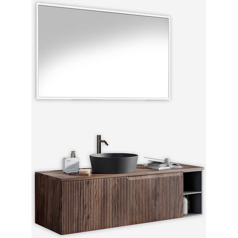 Venere Badezimmer-Wandschrank mit rechteckigem Spiegel und Waschbecken, 5-teilig - Dunkelbraun