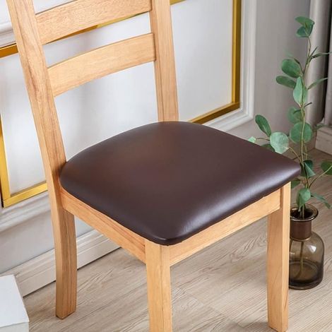 Housses de Siège de Chaise, Lot de 6 Housse de Chaise Faux Cuir Stretch Étanche Universelle Amovible Housse Assise Chaise, Cafe (1/4)