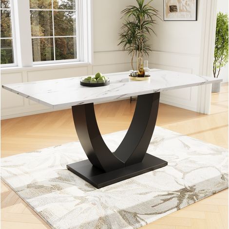 Esstisch 140x75.5x75.5 cm Weiß/Schwarz aus MDF und Metall mit verstellbaren Füßen (1/5)