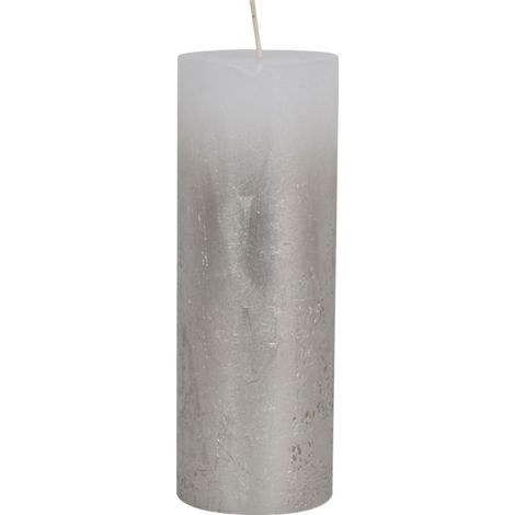 Pillar Candle With Metallic Ombre Base - Paraffin - L7 x W7 x H19 cm - Silver/White