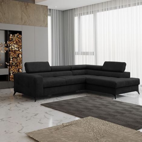 Ecksofa Schlafsofa AMADEO Stoff Anafi Schwarz Ottomane Rechts (1/2)