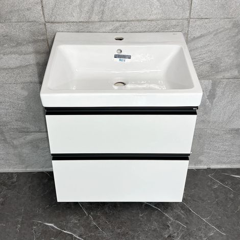 Roca Domi Vanity Unit Wall Hung Matt Light Grey 2 Drawer 550mm Inc Ceramic Basin (1/5)