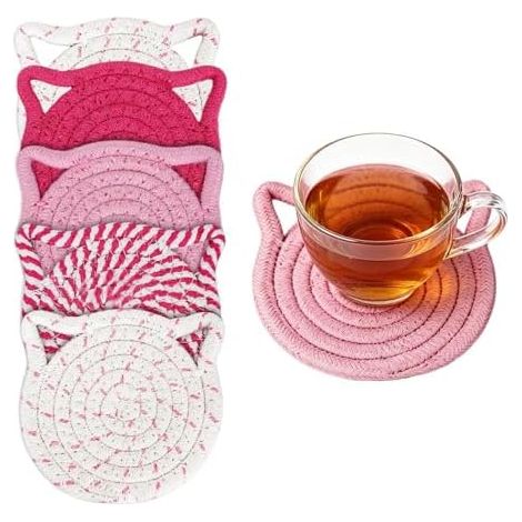 Dessous de verre pour table basse avec support - Dessous de verre absorbants et tissés avec support, pour la maison, la cuisine, la chambre, le bureau, le bar, le restaurant, la ferme ou une pendaison (1/5)