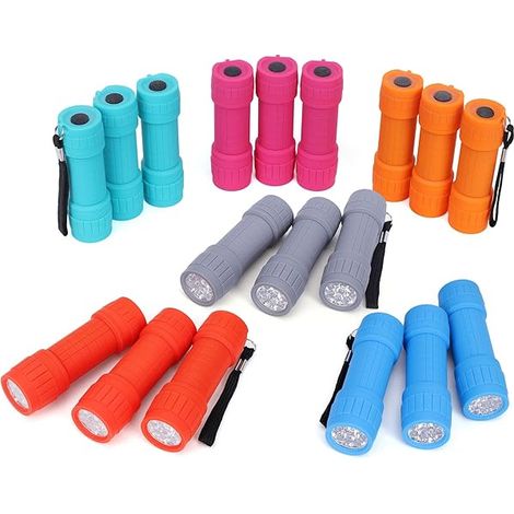 Mini Torche LED - 9 LED - 30 Lumen - Boîtier ABS Résistant - Poignée Gommeuse - Piles AAA Incluses - Idéal pour Enseignement, Camping, Cadeau - Lot de 18 (1/3)