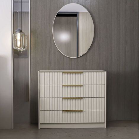 Toscohome – Commode 4 tiroirs couleur cachemire avec miroir inclus 100x45x85H cm – Finition matelassée – Poignées dorées élégantes (1/5)