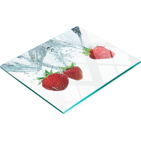 Tabla de cocina de vidrio templado con gr谩ficos decorativos de fresas en agua, 60x52 cm. (1/5)