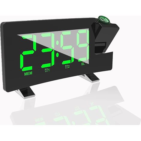 Projecteur mural, projecteur de plafond, projecteur numérique, radio-réveil FM, grand écran LED incurvé de 7,1 pouces, horloge de bureau/tablette numérique avec chargement USB (gr) (1/5)