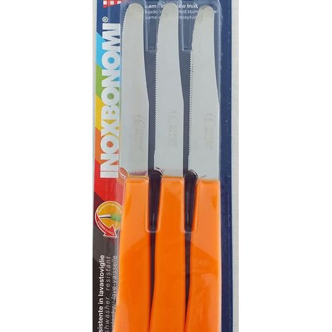 Bonomi Set 6 Couteaux de Table à Lame Crantée Inox Poignée Orange Fabriqué en Italie (1/5)