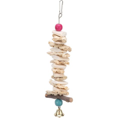 Jeffergarden Jouets en os de seiche, jouets à mcher pour perroquets suspendus avec cloche pour perroquets gris africains, perruche 25cm/9,8 pouces-DOU