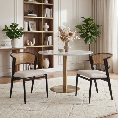 Wahson Lot de 2 Chaises en Lin, Chaise de Salle à Manger Vintage pour Salon, Chaise Rotin à Coussin Confortable, Pied Métal, Noir (1/5)