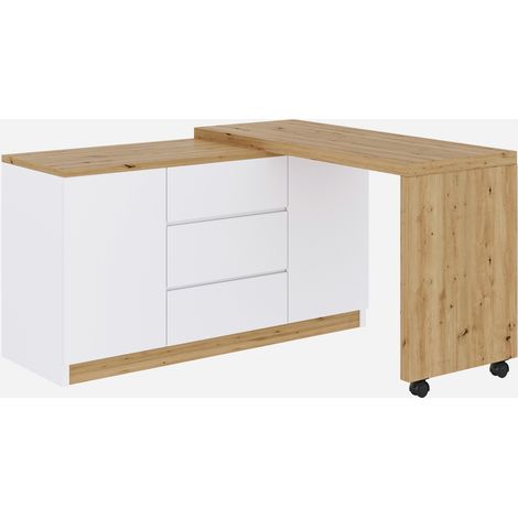 Escritorio plegable multifuncional con ruedas bloqueables 120 x 50 x 76,5 cm blanco y roble HOMVRA (1/5)