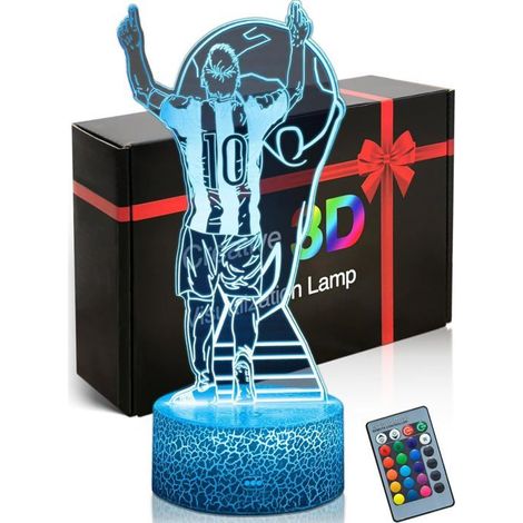Foot Veilleuse Enfant, Lampe d'ambiance football,3D LED Football Lampe De Chevet Enfant, 16 couleurs,Décoration argentin No.10 (1/5)