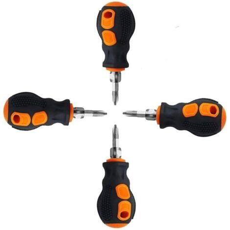 BUNTHAUS Lot de 4 Tournevis court, Outil Tournevis magnétique court 2 en 1 avec tête cruciforme et tête plate, petit tournevis de poche pour réparation de bricolage (1/5)