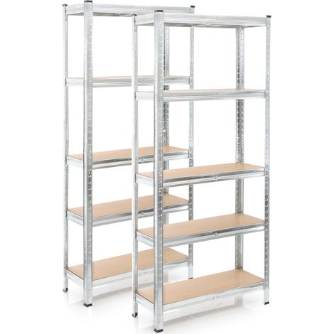 Wiltec Set 2x Schwerlastregal 174x75x30cm, 875 kg Gesamtlast, Steckregal verzinkt aus Stahl, Lastenregal mit 5 Ablagen, Werkstattregal