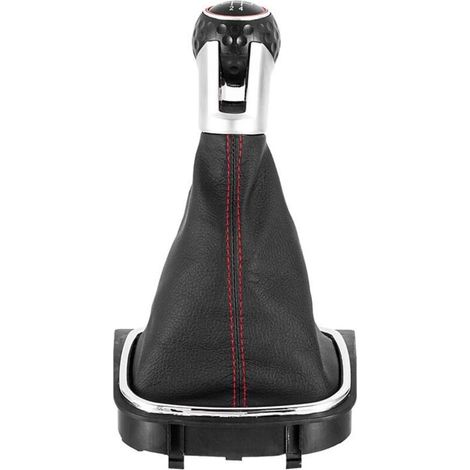 Housse anti-poussière pour levier de vitesses Volkswagen Golf, noire et rouge, boîte 6 vitesses, vendue à l'unité. Elle présente des surpiqûres sportives.