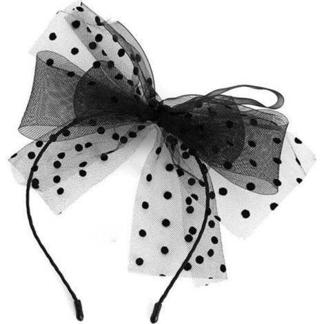 Serre-tête femme - Élégant - Noir - Tulle à pois - Noeud papillon - Vintage