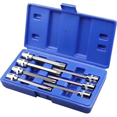 Juego de 7 dados Torx macho de 3/8", llaves de vaso, dados Torx largos, T25, T30, T40, T45, T50, T55 y T60 de 110 mm con estuche. Juego de 7 dados Torx largos, T25 a T60. (1/5)