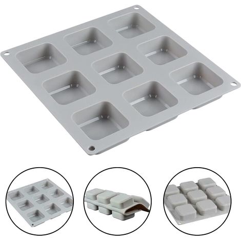 Moules à savon DIY à 9 cavités, moule à savon carré fait main, moules à savon réutilisables, moule à savon carré flexible en silicone de qualité alimentaire pour vos créations DIY (1/5)
