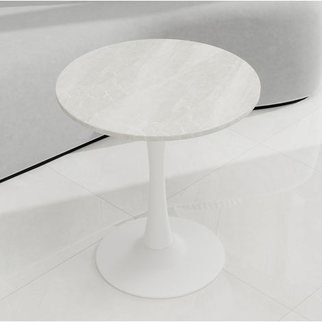 Mesa baja fija redonda 70x70x72 cm con chapa de mármol blanco FloraGrace (1/5)