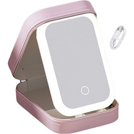 Reise-Make-up-Set mit LED-Spiegel, USB-Ladefunktion, 3 einstellbaren Farben, beleuchtetem Schminkspiegel, tragbarem Mini-Reisespiegel und Kosmetiktasche.