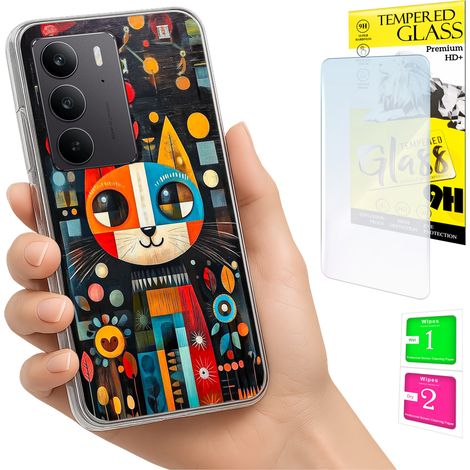 Custodia per Realme C75 / 14X 5G con foto, retro effetto gatto + vetro 9H (1/5)
