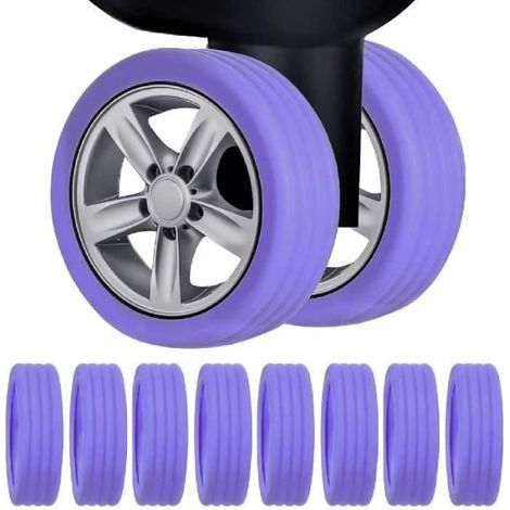 Protecteurs de roues de bagages - Pack de 8 - Silicone insonorisant - Couleur violet - Diamètre 4,3 à 5 cm (1/4)