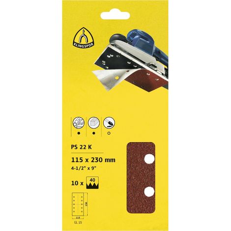 Klingspor PS 22 K Streifen kletthaftend, 115 x 230 mm Korn 180 Lochform GL15, 10 Stk., SB-verpackt im Reiter
